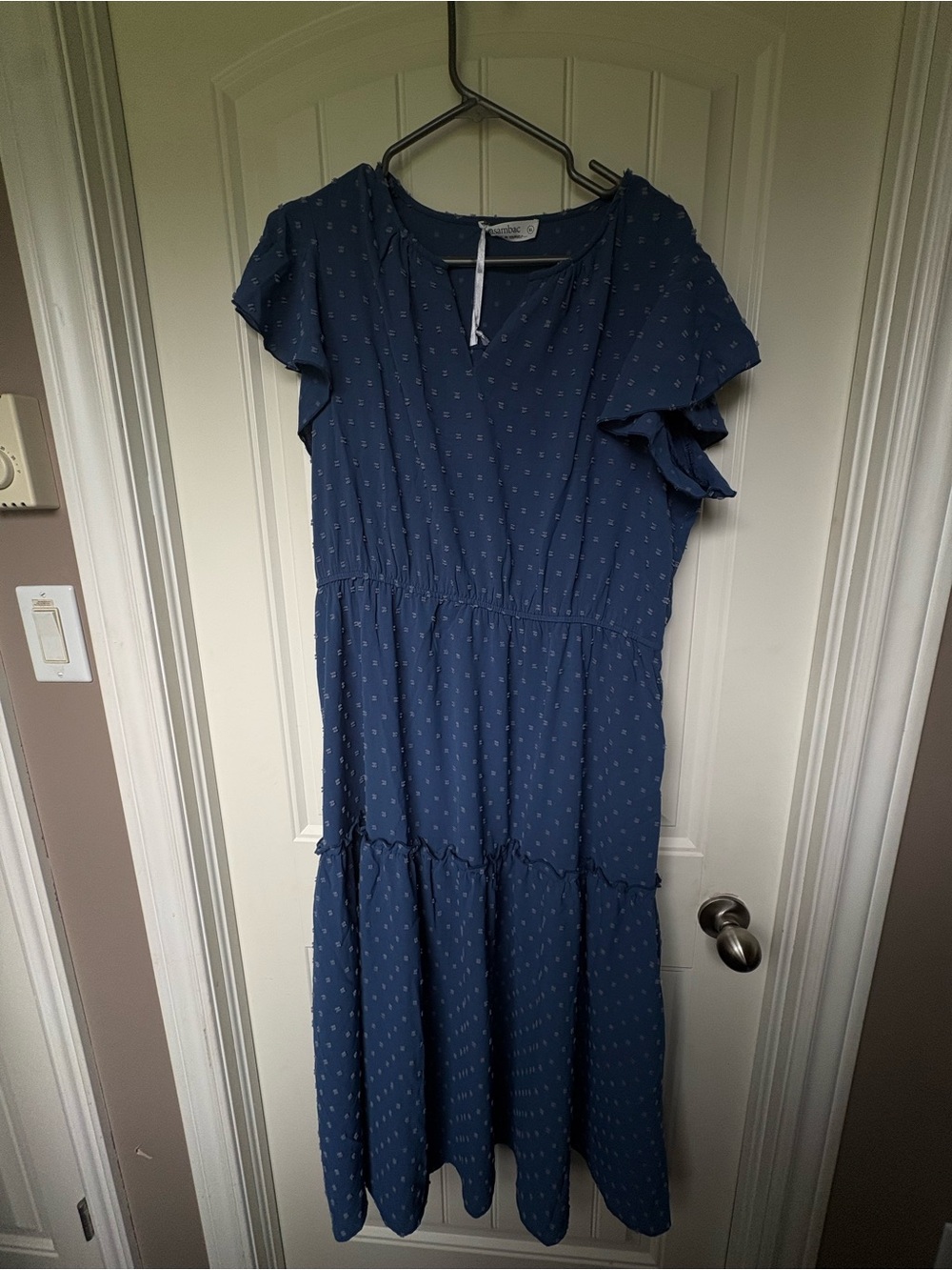 Blue Polka-Dot Tiered Midi Dress